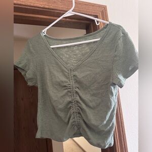 American Eagle Light Green Ruched V-Neck Women's Top